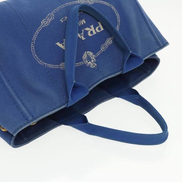 PRADA Canapa MM Hand Bag Canvas Blue Gold Auth 101425 - Picture 6 of 16